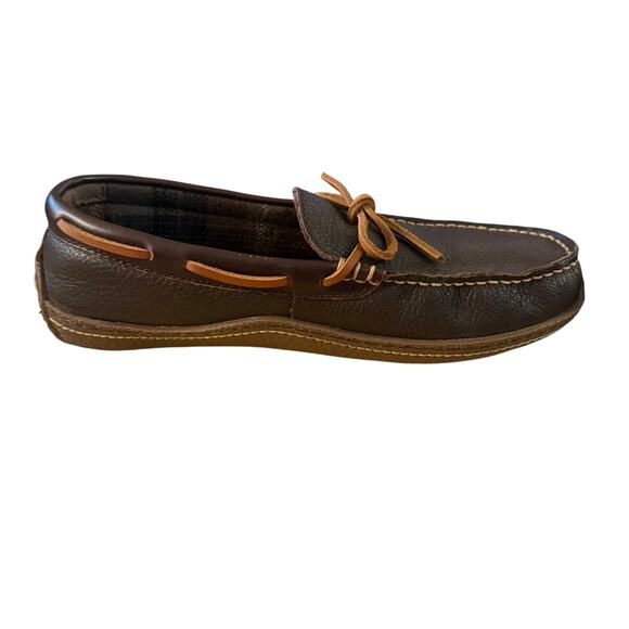 LL Bean Mens Brown Leather Moccasins/Loafers/Slippers Plaid Inside- Size 8 - Picture 10 of 11